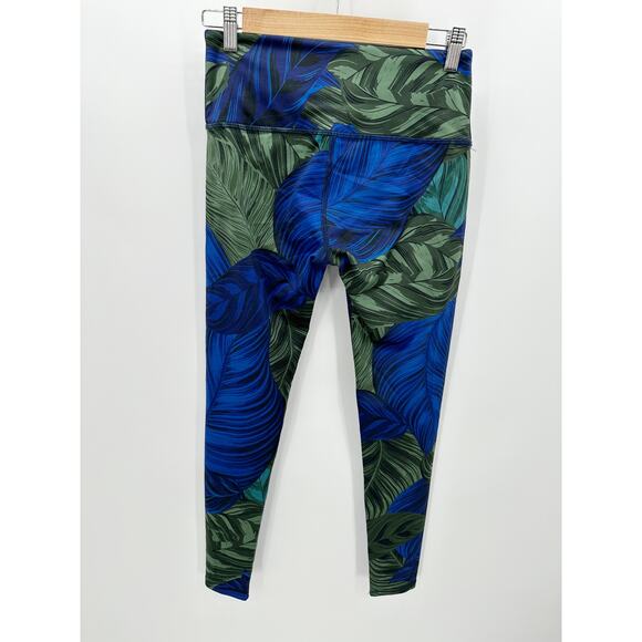 Noli Leggings Women MEDIUM Blue Green Tropical Print Pull On Stretch Activewear - Picture 2 of 7